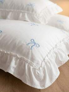 Cirelle 2/3 Pcs Polyester Bedding Set With Bow Embroidery & Ruffle Trim – Modern All-Season Duvet Cover + 1/2 Pillowcases (No Comforter), Wrinkle-Resistant & Soft Home Decor - White - View 18