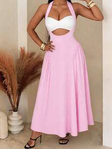 BamGleam 女士撞色镂空露背吊带连衣裙 - 彩色 - 查看 3