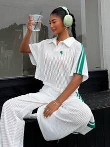 SHEIN Muchic 2pcs/Set Women Knight Pattern Short Sleeve T-Shirt And Pants, Casual Outfit - White - View 6