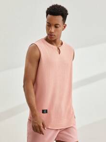 Driftmere Men's Casual Plain Textured Letter Muscle Top For Summer Men Muscle Shirts Men Summer Tops Tank Top For Men Men Sleeveless, 2000s Style - Pink - View 6