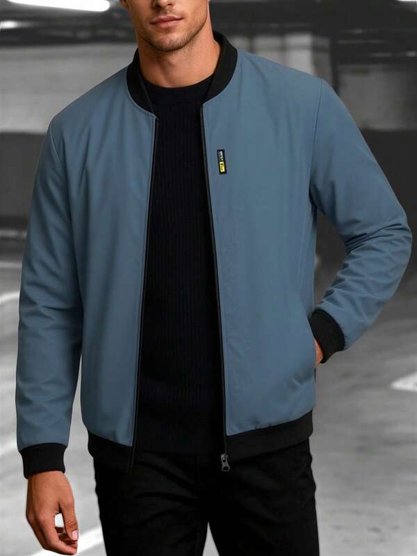Manfinity Homme Men's Zipper Casual Versatile Daily Wear Long Sleeve Jacket