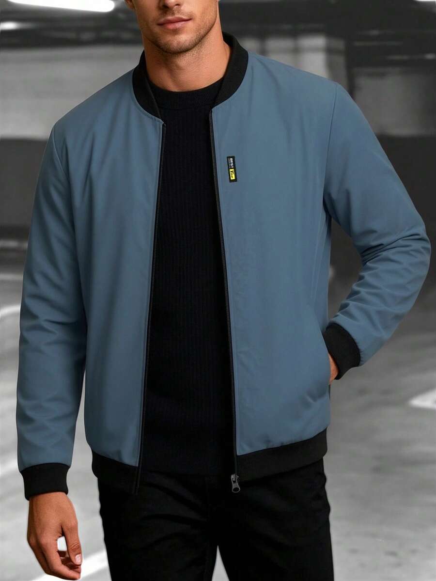 Manfinity Homme Men's Zipper Casual Versatile Daily Wear Long Sleeve Jacket - Dusty Blue - View 1