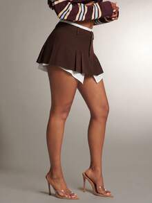 Denimoi Minifalda micro con volantes de aspecto de camisa, faldas sexys y de moda - Café integral - Ver 4