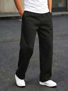 HUEFORM Men's Light Grey Drawstring Waist Pockets Sports Sweatpants - Black - View 3
