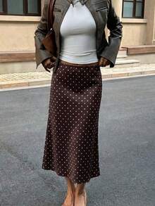 Coffee Brown Satin Polka Dot Mermaid Hem Elegant Maxi Dress, Suitable For Women, New Year, Party Wear - Coffee Brown - View 6