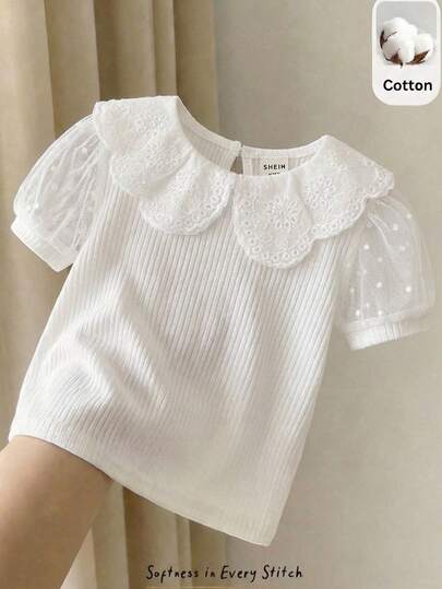 女婴纯色圆领短袖套头衫，百搭舒适