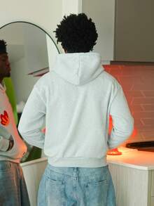 Harrin Don Harrin Don 男士休闲花卉刺绣连帽卫衣，秋冬季花卉图案连帽衫，街头风Y2K连帽衫，男士泡泡印花连帽衫，长袖上衣 - 灰色 - 查看 2