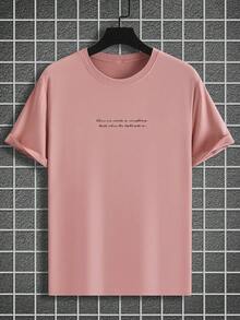 Manfinity EMRG 加大码男士时尚百搭字母和图案印花短袖T恤 - 粉色 - 查看 2