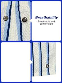 Manfinity Swimmode Men's Drawstring Waist Blue And White Striped Casual Tropical Beach Vacation Shorts Summer Textured Pocket Tropical Swim Bathing Pool Party Gift - Multicolor - View 10