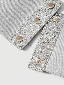 ROMWE Grunge Punk 1 件女士文艺复兴服装，银色闪光松紧腰带，适合搭配服装，万圣节 - 銀色 - 查看 5