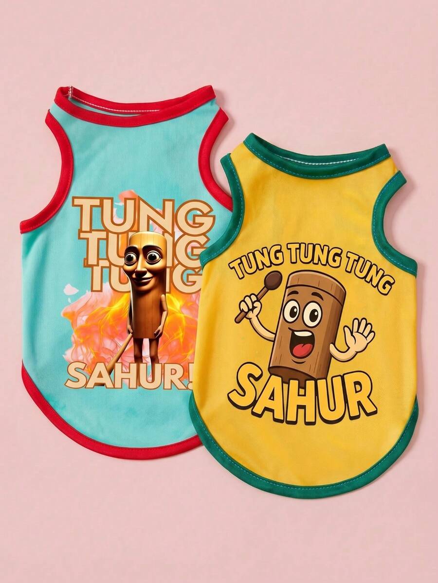 PETSIN Bộ 1 áo vest in chữ cho thú cưng, kiểu dáng thường ngày, mềm mại và thoáng khí, chống rụng lông. - Nhiều màu - Xem 1
