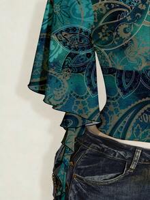 SHEIN ICON Áo thun nữ cỡ lớn màu xanh dương, họa tiết hoa retro, phong cách thường ngày, thích hợp cho thời trang đường phố và lễ hội âm nhạc. - Nhiều màu - Xem 3