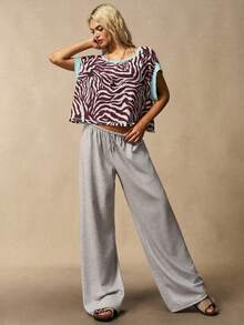 VARSIVA 女士斑马纹镂空露背短袖T恤 - 彩色 - 查看 6