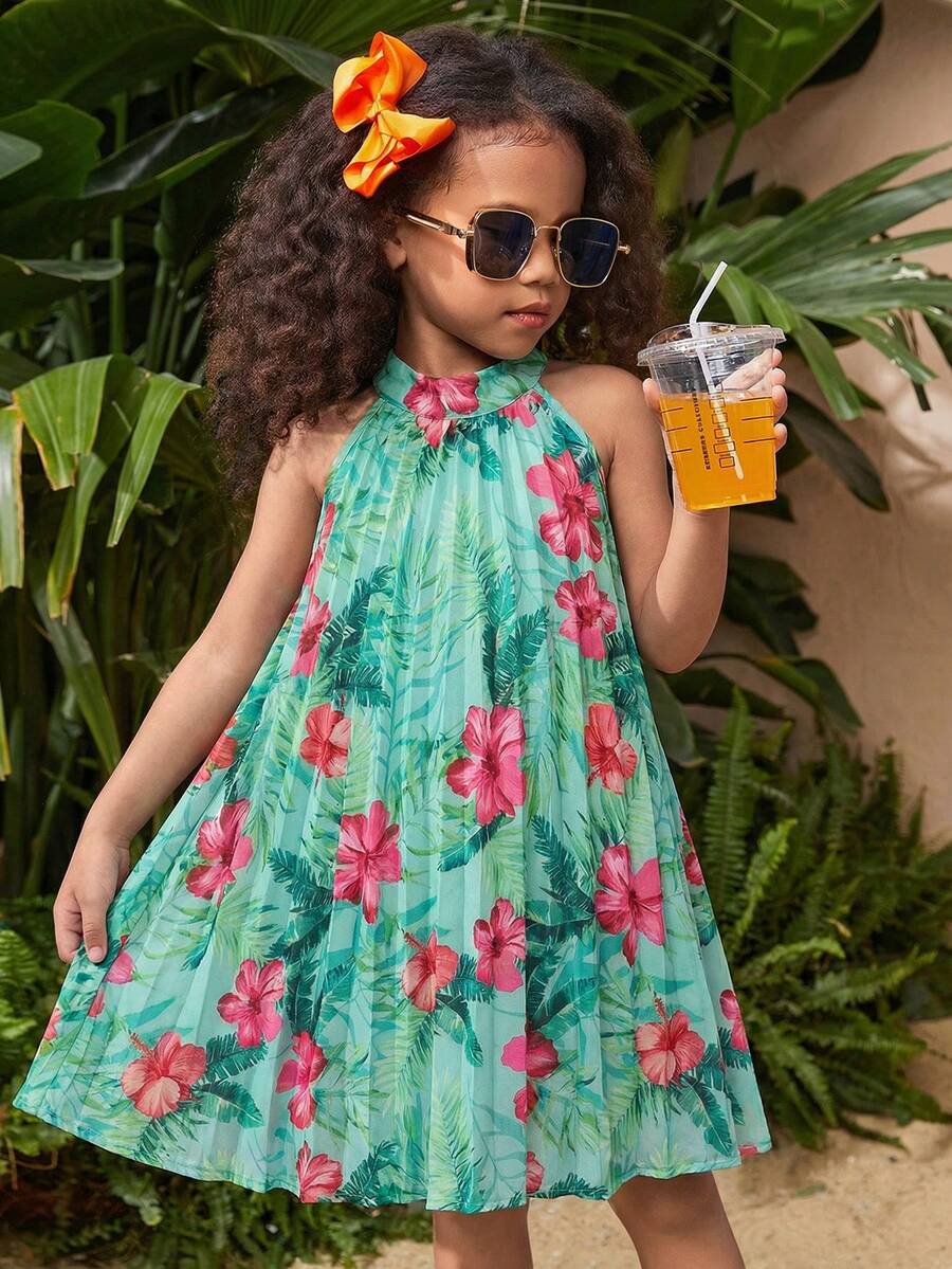 SHEIN 少女无袖碎花修身休闲连衣裙 - 彩色 - 查看 1