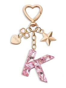 Llavero con letra linda, llavero rosa con diamante, llavero colgante de letra mayúscula de resina con lámina, llavero elegante, regalo para mujer, decoración de billetera, Día del Padre, Día de la Madre, regalo de cumpleaños, regalo festivo de Acción de Gracias y Navidad. - Polvo de diamante - Ver 26