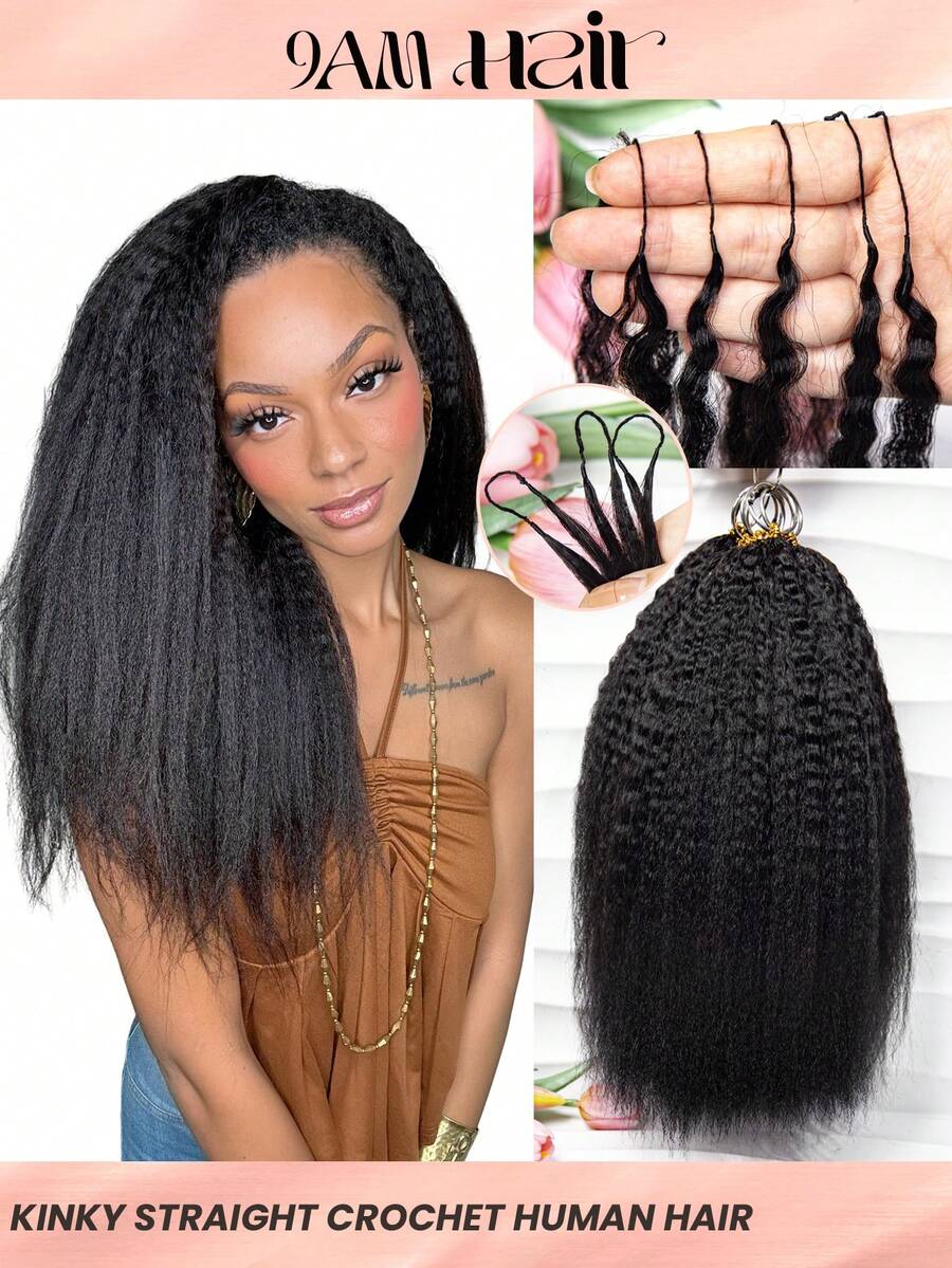 Boho Braids 女士羽毛钩编真人发 50克/150克/250克 蓬松直发 预分离无结蓬松直发钩编假发 预环钩编真人发接发