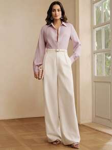 Anewsta Loose Fit Sheer Lace Back Pastal Women Blouse Flattering For Autumn Golf Sexy - Mauve Purple - View 4