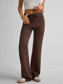 Women's Casual Commuting Minimalist Solid Color Elastic Waist Flare Pants - Brown - View 2