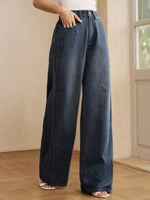 Women's Casual Blue Jeans With Stylish Side Stripe Design, Spring/Summer - Blue - View 3