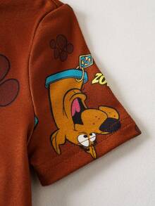 SCOOBY-DOO X SHEIN Bộ đồ mặc nhà tay ngắn cổ tròn in họa tiết dễ thương cho bé trai - DOO - màu nâu - Xem 3