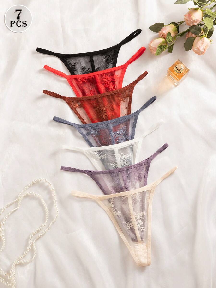 7条/包 女士蕾丝丁字裤，性感舒适内衣 - 彩色 - 查看 1