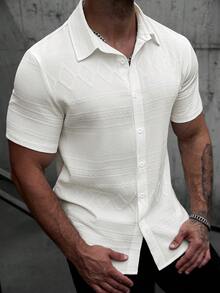 EGENSIO Men's White Plaid Textured Short Sleeve Shirt - White - View 1