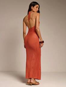 COSMINA Vestido largo transparente con decoración floral elegante para mujer, adecuado para vacaciones en la playa, primavera/verano - Naranja - Ver 2