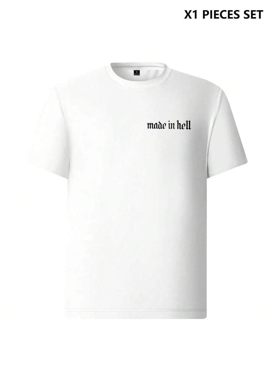 SHEIN Camiseta de estar por casa de manga corta con cuello redondo y estampado de color contrastante para hombres - Blanco - Ver 1