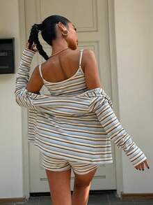 SHEIN Muchic Bộ đồ nữ dệt kim kẻ sọc phong cách đường phố thường ngày, kiểu Mỹ cổ điển, phù hợp với nhiều trang phục nữ. - Nhiều màu - Xem 2