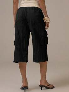 MUSERA Cargo Tie Waist Capri Pants Spring Summer Cute Cosy Cottage Core Spring Dew Casual - Black - View 4