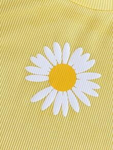 SHEIN Playful Pals Conjunto de top sin mangas texturizado azul y pantalones cortos a cuadros con lazo azul, conjunto esencial para el verano para bebé niña - Amarillo - Ver 4