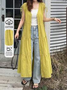 FRIFUL Vestido de línea A sin mangas con cordones ajustables en los hombros, vestidos de verano para mujeres - Amarillo - Ver 2