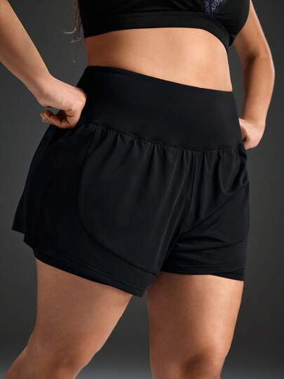 Powerista 大码女式纯色褶皱休闲百搭日常运动短裤