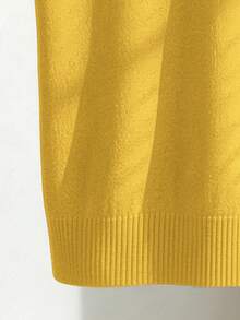 Franclia Women's Simple Solid Color Turndown Collar Short Sleeve Casual Fitted Knit Top, Versatile For Spring/Summer - Mustard Yellow - View 5