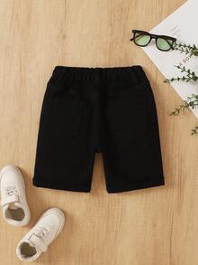 SHEIN Vintaside Kids 小男孩休閒純色牛仔短褲，夏季黑色 - 黑色 - 查看 2