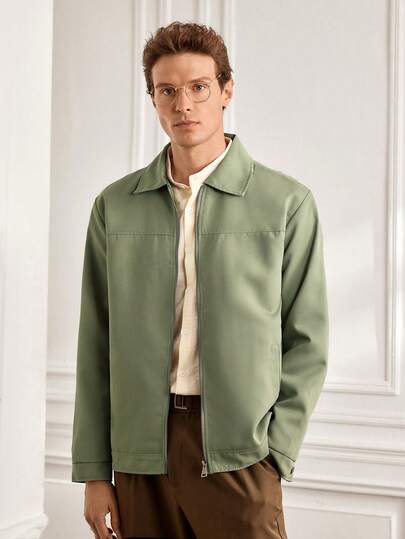 Officeau 1pc Men's Zip-Up Collar Design Washable Casual Business Lightweight Jacket, Suitable For Daily Casual Outings, Work, Travel And Formal Wear, Spring/Autumn