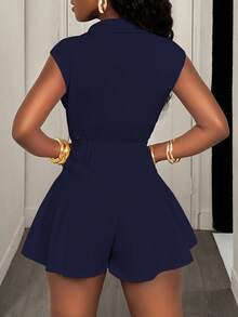 BamGleam Women's Sexy Sleeveless Pink Romper Rompers For Women Classy Business Romper Playsuits - Navy Blue - View 2