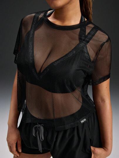 Powerista 大码女式时尚简约网眼透视运动T恤，适合跑步和健身