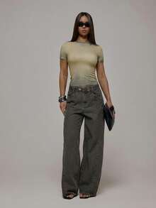 MUSERA 水洗修身婴儿T恤衫上衣 秋季街头风酷女孩Y2K日常休闲复古春夏假日 - 卡其色 - 查看 3