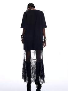 LYSMO 透视蕾丝拼接性感优雅连衣裙 - 黑色 - 查看 2