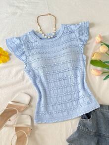 Teen Girl Casual Everyday Comfortable Fitted Round Neck Sleeveless Top - Baby Blue - View 1