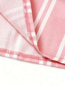 Linhara Women's Summer Striped Round Neck Ruffle Sleeve Retro Casual Blouse, Suitable For Weekend Shopping, Cafe Visits, Commuting To Work, Daily Wear - Pink - View 4