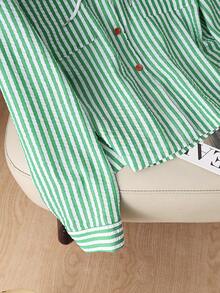 Resyla New Arrival Loose Fit Blue Striped Hooded Plus Size Sun Protection Shirt - Olive Green - View 3
