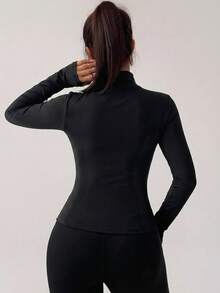 DAZY Áo khoác dài tay ôm dáng thể thao chạy bộ yoga - màu đen - Xem 2