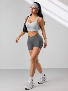 SHEIN Dewbera 女士运动文胸 - 淺灰色 - 查看 5