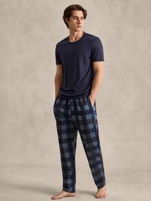 EverLounge 2 件套男士纯色短袖格子裤睡衣套装，家居服 - 藏蓝色 - 查看 1