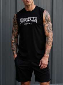 GymBeat 男士字母印花休闲百搭日常穿着及运动T恤 - 黑色 - 查看 1