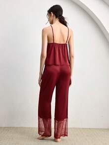 Ocili Bộ đồ ngủ 2 món kiểu Bohemian gồm áo hai dây và quần viền ren, đồ ngủ thoải mái cho nữ. - Màu Đỏ Sâu - Xem 3