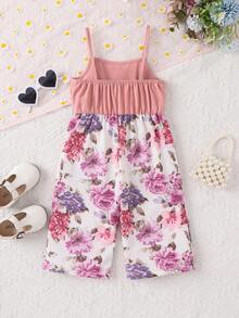 SHEIN 女婴可爱碎花无袖连体衣，夏季 - 粉色 - 查看 2