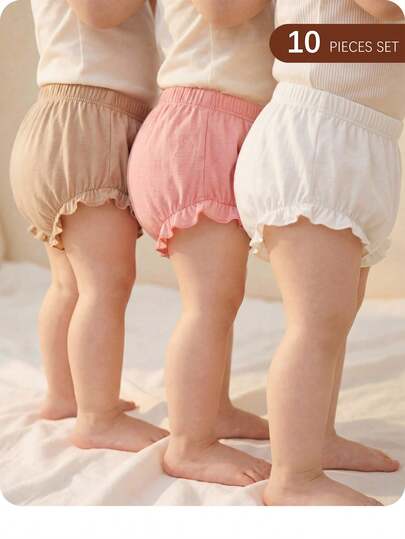 3pcs Baby Girl Knitted Casual Solid Color Elastic Waist Triangle Briefs